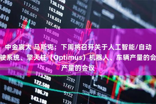 中金宸大 马斯克：下周将召开关于人工智能/自动驾驶系统、擎天柱（Optimus）机器人、车辆产量的会议