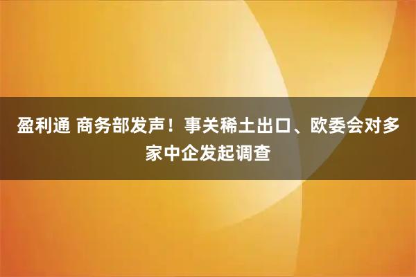盈利通 商务部发声！事关稀土出口、欧委会对多家中企发起调查